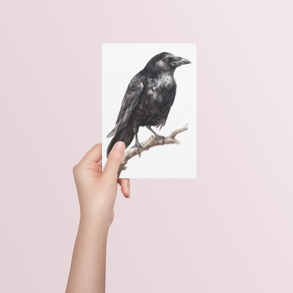 Watercolor Black Crow Wall Art Print Unframed - Black Bird Illustration Artwork - Picture 5 of 6